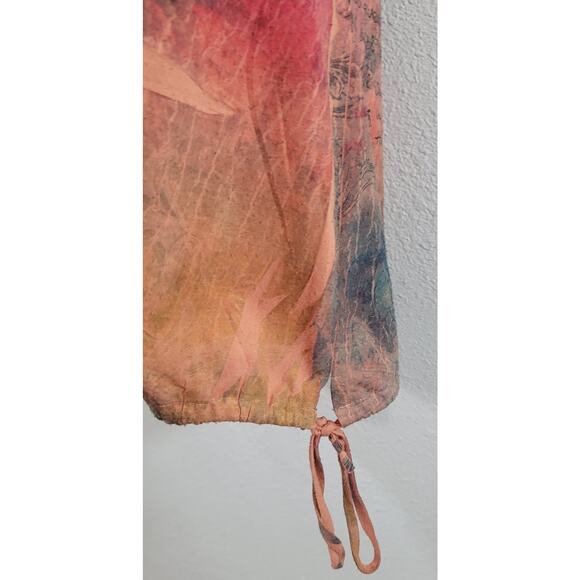 Avenue Orange Green Floral Print Pleated Top 22 24 Lightweight Soft Stretchy - Picture 2 of 7